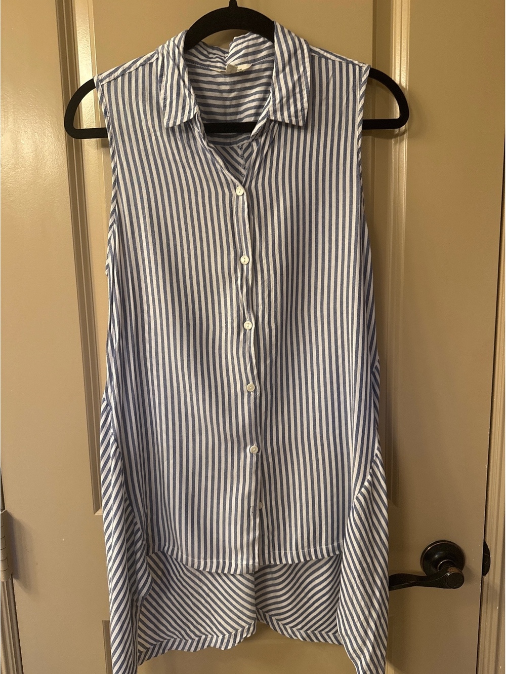 Max Studio Sleeveless Blue and White Striped Button-Up Blouse, Size M